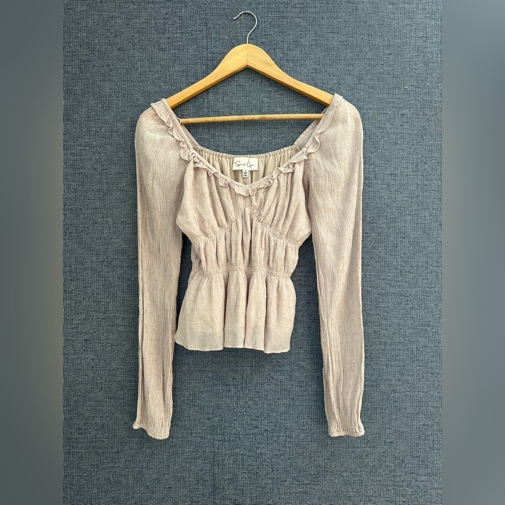 Women's Cream/light pink cottage core Long Sleeve Top S #western #boho #festival